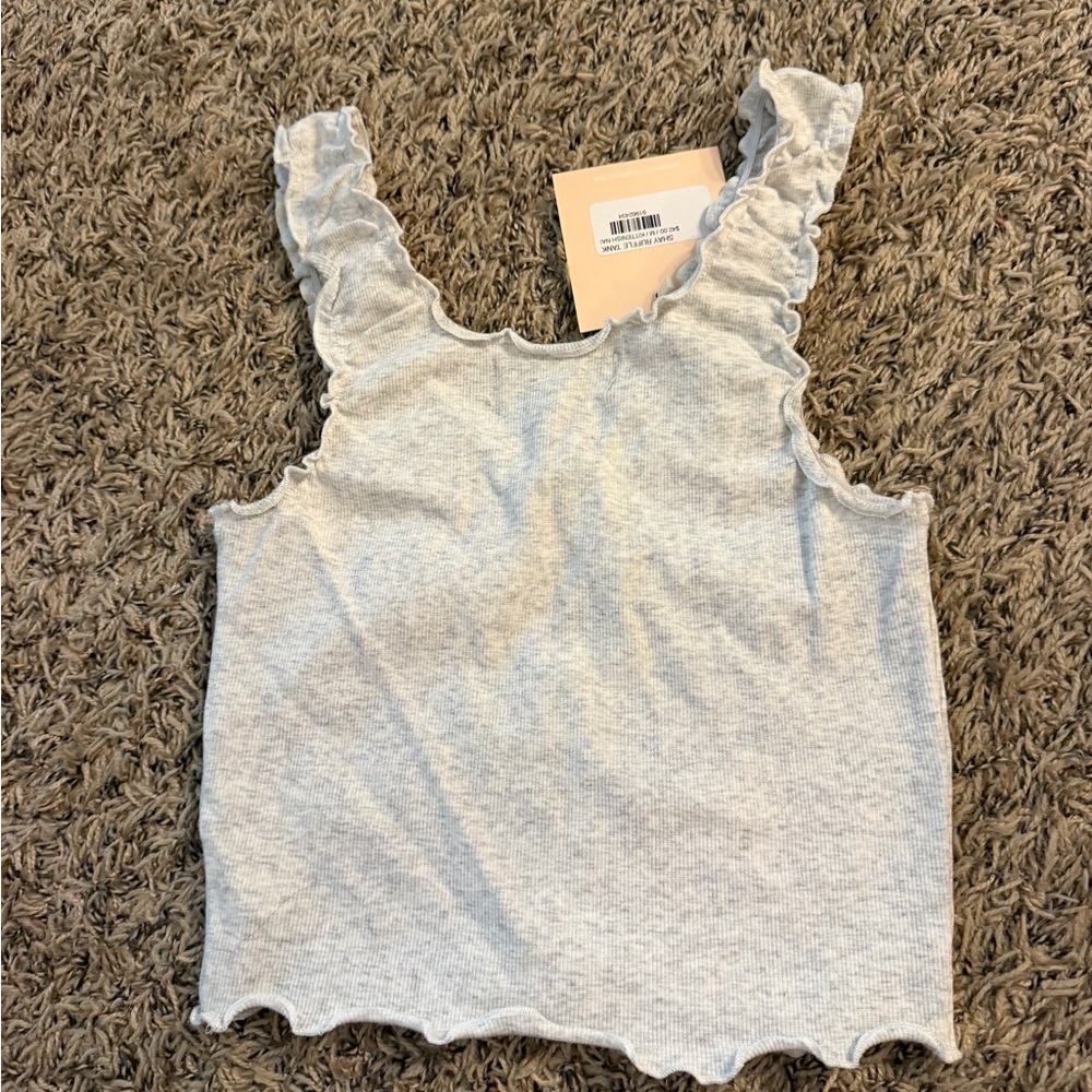 Kittenish Light Gray Ruffled Ribbed Tank Top - Picture 2 of 4